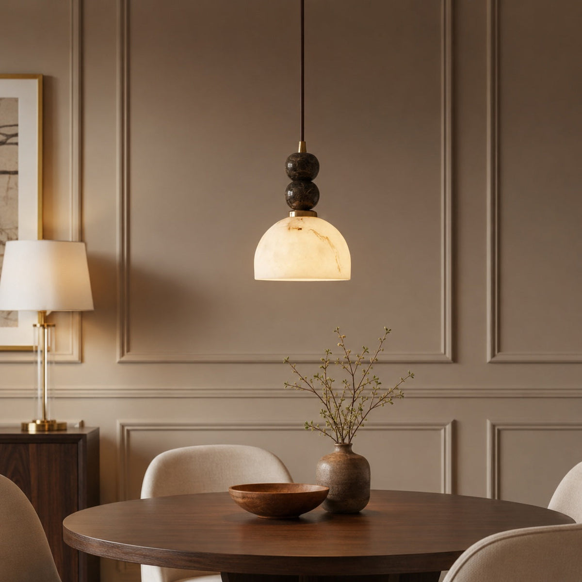 Marble Sphere Pendant Lamp | Faux Alabaster Kitchen Light