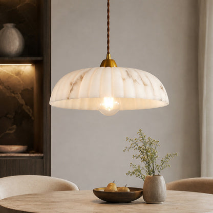 Alabaster Shade Pendant Light | Antique Gold Dimmable Fixture