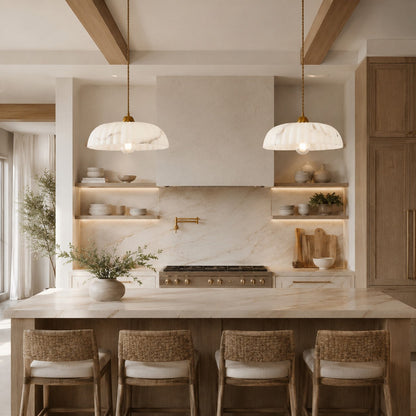 Alabaster Shade Pendant Light | Antique Gold Dimmable Fixture