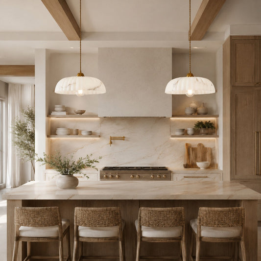 Alabaster Shade Pendant Light | Antique Gold Dimmable Fixture