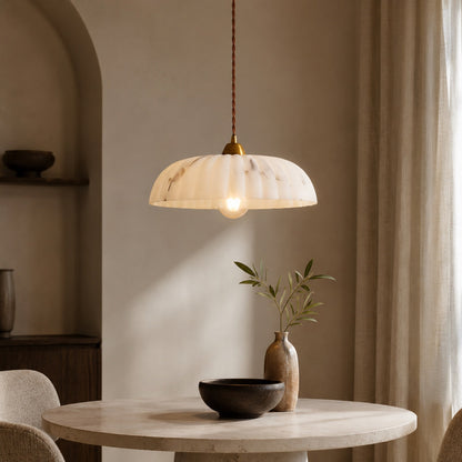 Alabaster Shade Pendant Light | Antique Gold Dimmable Fixture