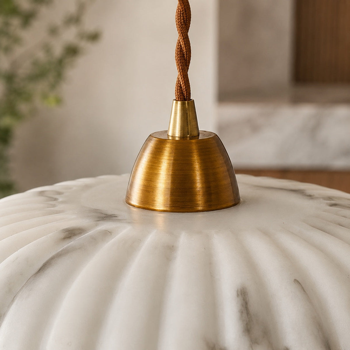 Alabaster Shade Pendant Light | Antique Gold Dimmable Fixture