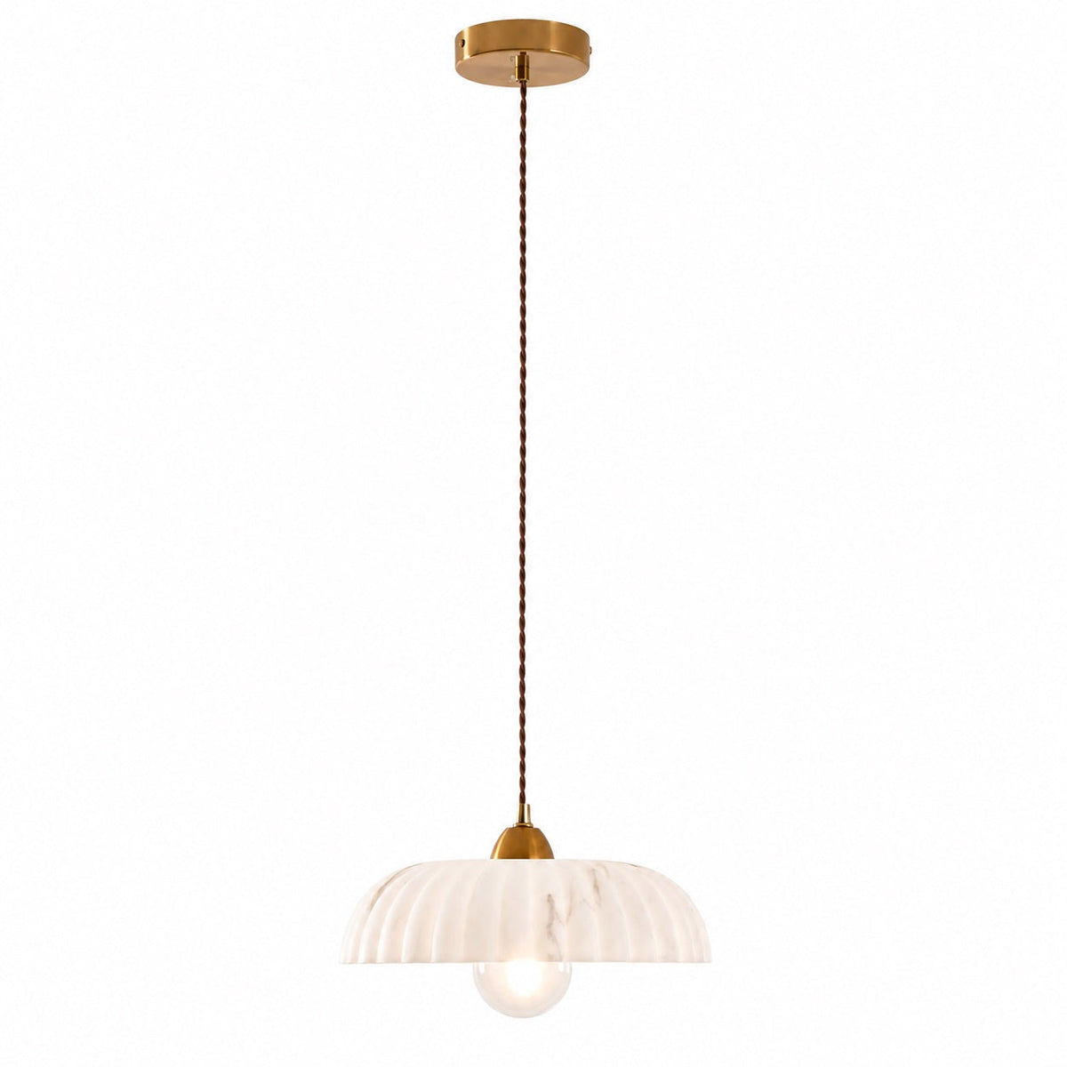 Alabaster Shade Pendant Light | Antique Gold Dimmable Fixture