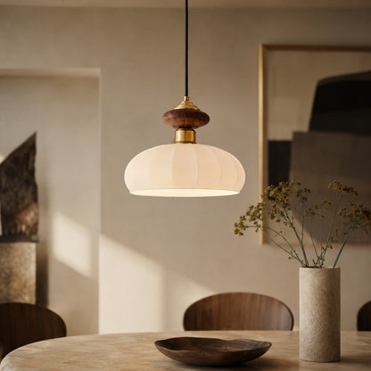 Brass & Walnut Glass Pendant | Adjustable Kitchen Island Light