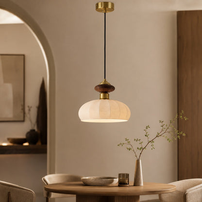 Brass & Walnut Glass Pendant | Adjustable Kitchen Island Light