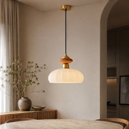 Brass & Walnut Glass Pendant | Adjustable Kitchen Island Light