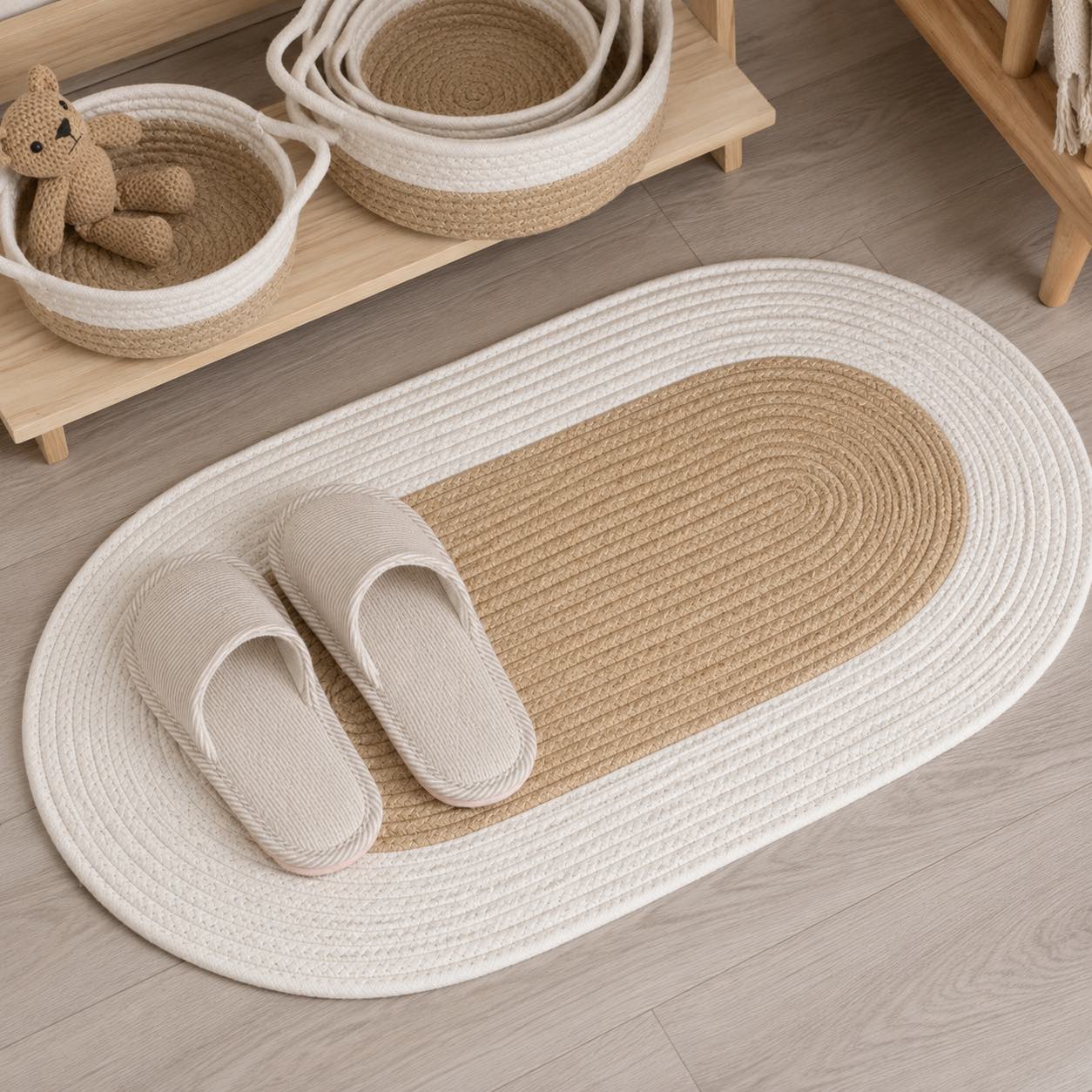 Boho Oval Hemp Rug – Handmade Washable Natural Fiber Accent Rug