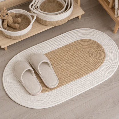 Boho Oval Hemp Rug – Handmade Washable Natural Fiber Accent Rug