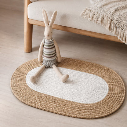 Boho Oval Hemp Rug – Handmade Washable Natural Fiber Accent Rug