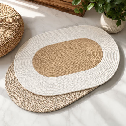 Boho Oval Hemp Rug – Handmade Washable Natural Fiber Accent Rug