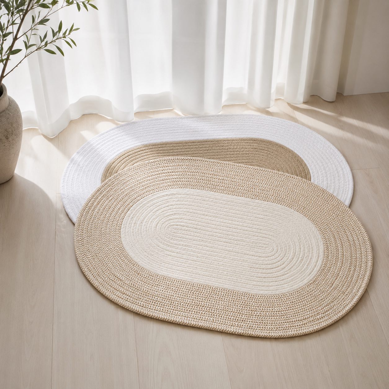 Boho Oval Hemp Rug – Handmade Washable Natural Fiber Accent Rug