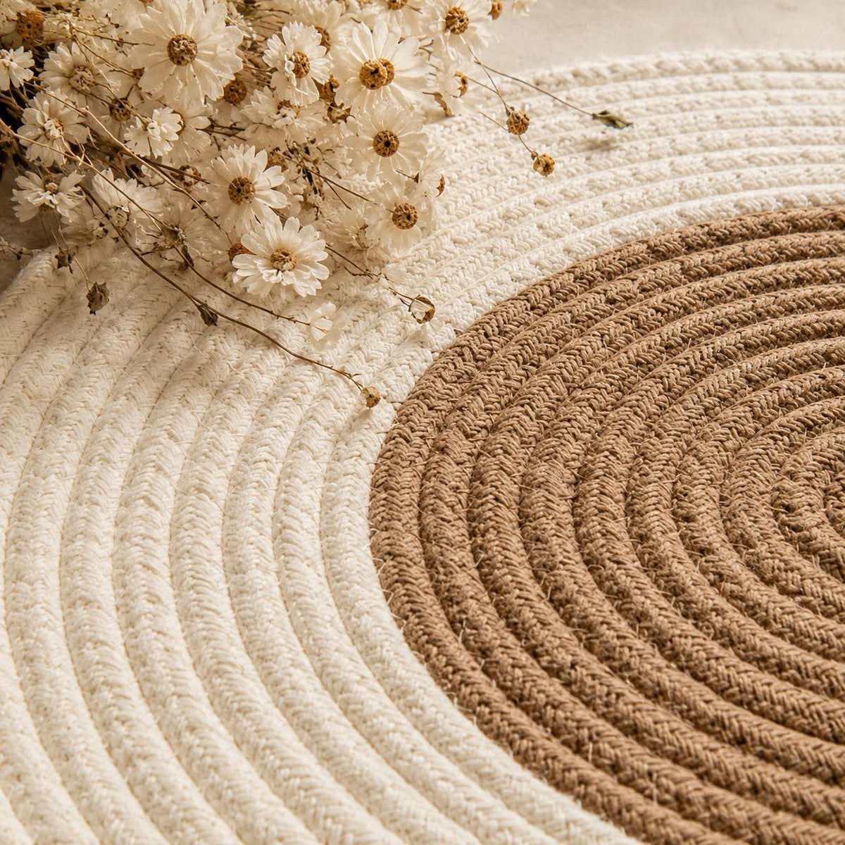 Boho Oval Hemp Rug – Handmade Washable Natural Fiber Accent Rug