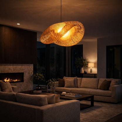 Rattan Wave Pendant Light | Modern LED Hanging Lamp