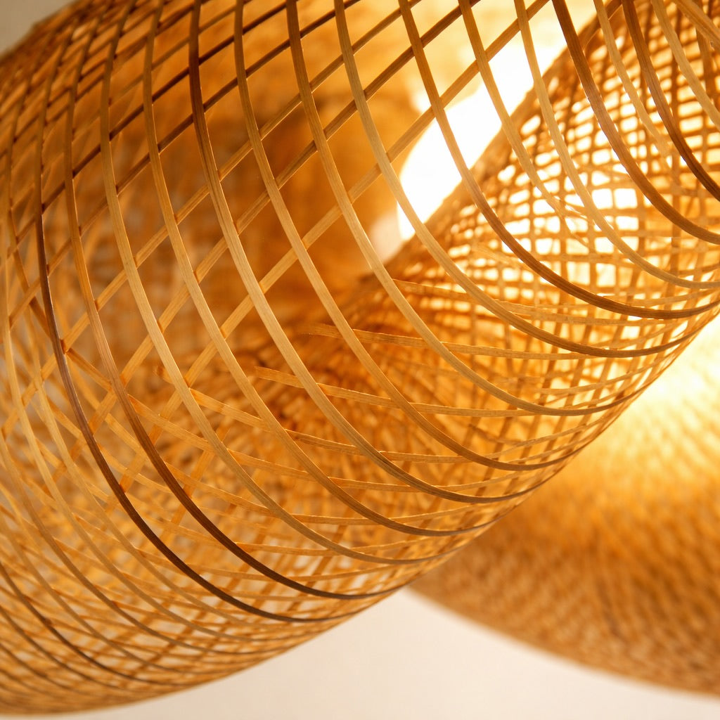 Rattan Wave Pendant Light | Modern LED Hanging Lamp