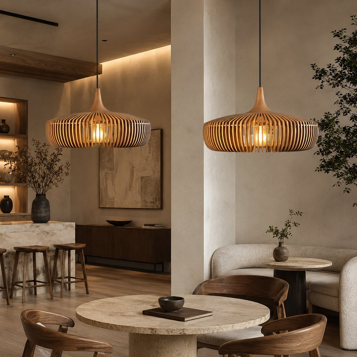 Scandinavian Wood Pendant Lamp | Minimalist LED Ceiling Light