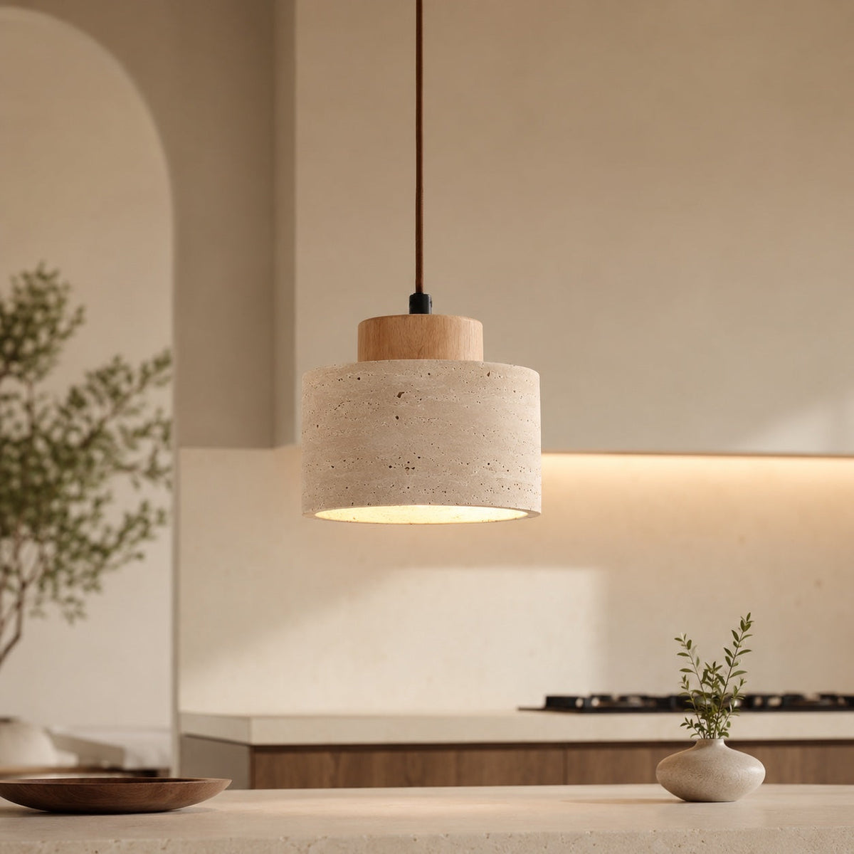 Travertine Stone Pendant Lamp | Nordic Minimalist Light