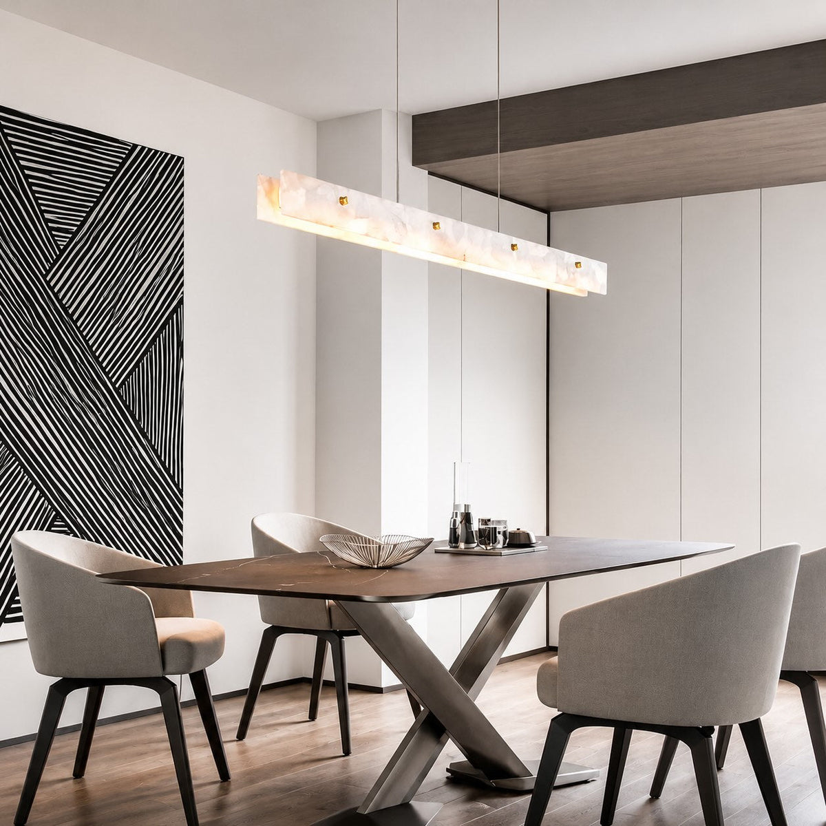 Marble & Steel Pendant Light | Adjustable LED Dining Fixture