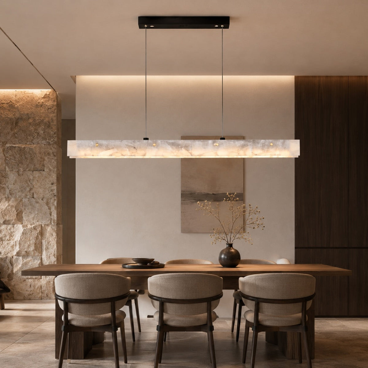 Marble & Steel Pendant Light | Adjustable LED Dining Fixture