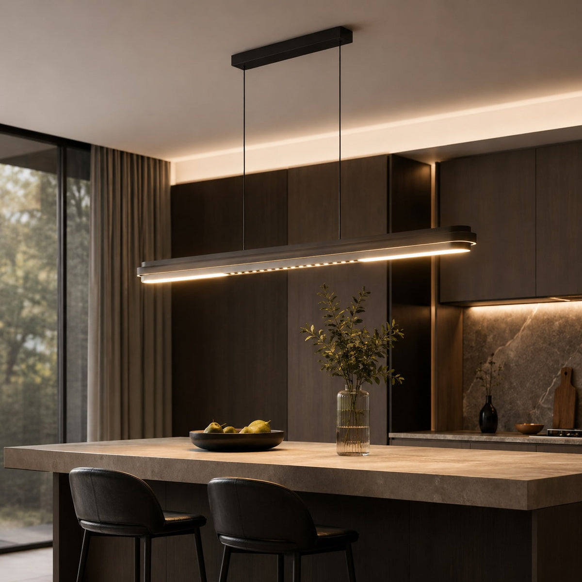 Linear Metal Pendant Lamp | Adjustable LED Dining Light