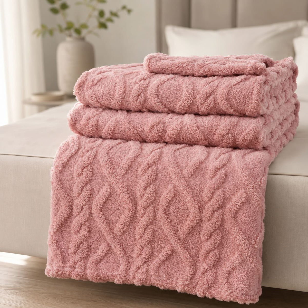 Lightweight Coral Fleece Throw – Soft Everyday Sofa and Bed Blanket