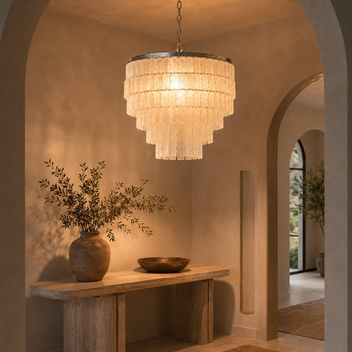 Coastal Shell Chandelier | Natural Panel Pendant Light