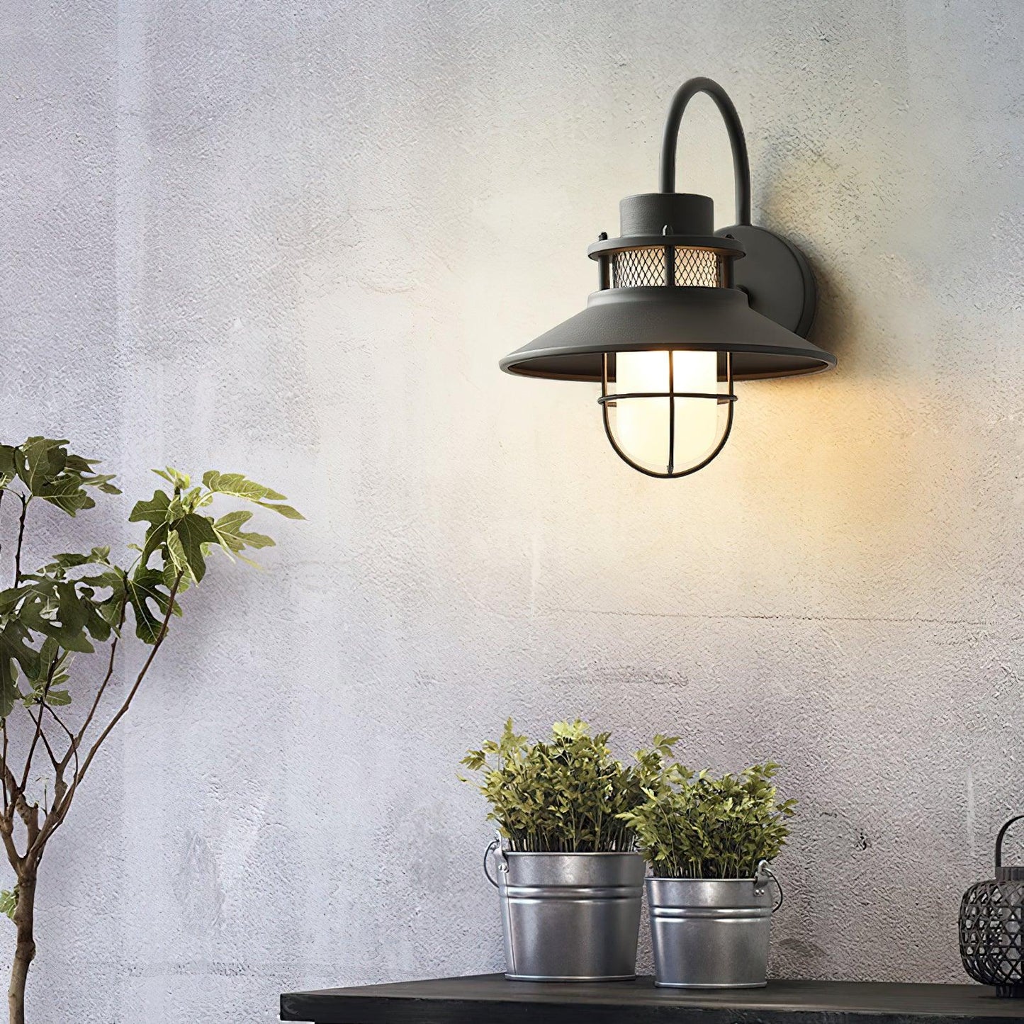 Felix Outdoor Wall Lamp – Industrial Cage Wall Light, Weatherproof Metal