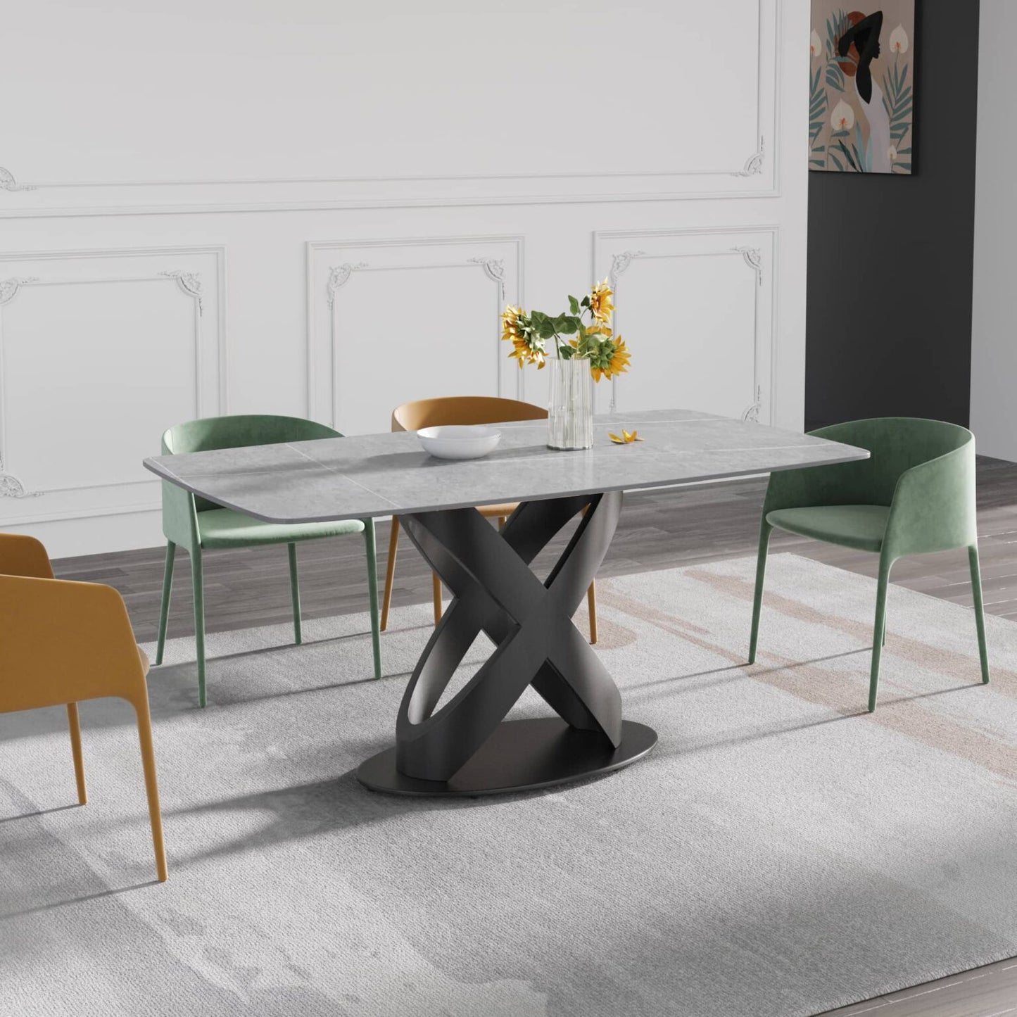 Gris Gray Sintered Stone Tabletop Dining Table