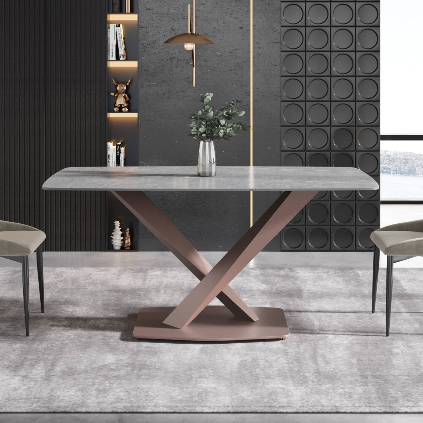 Gris Gray Sintered Stone Tabletop Dining Table