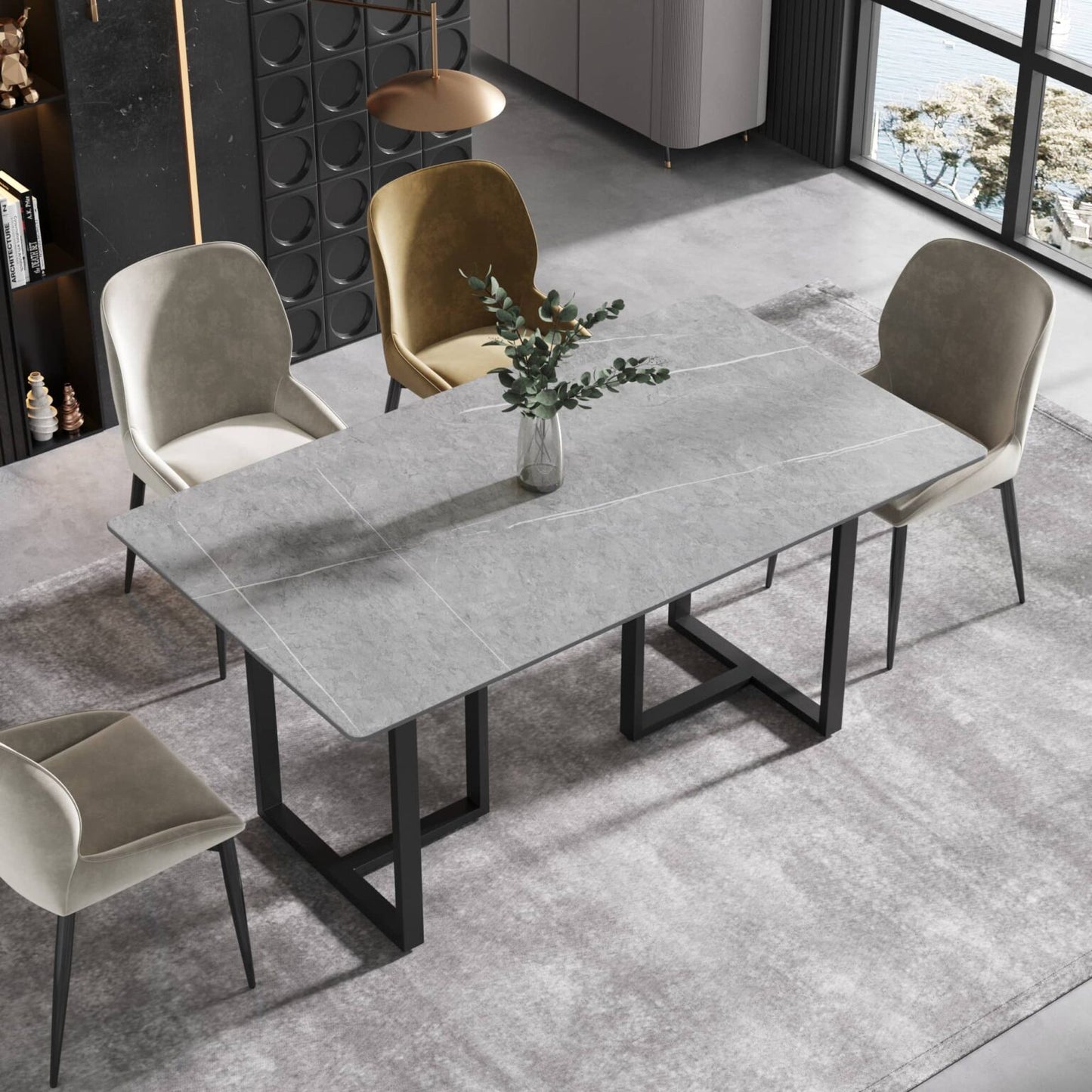 Gris Gray Sintered Stone Tabletop Dining Table