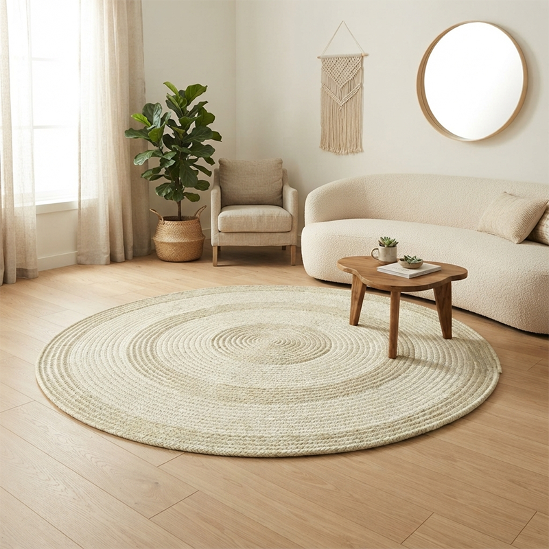 Zen Earth Handwoven Wool Jute Round Rug – Japandi Textured Weave for Living Room