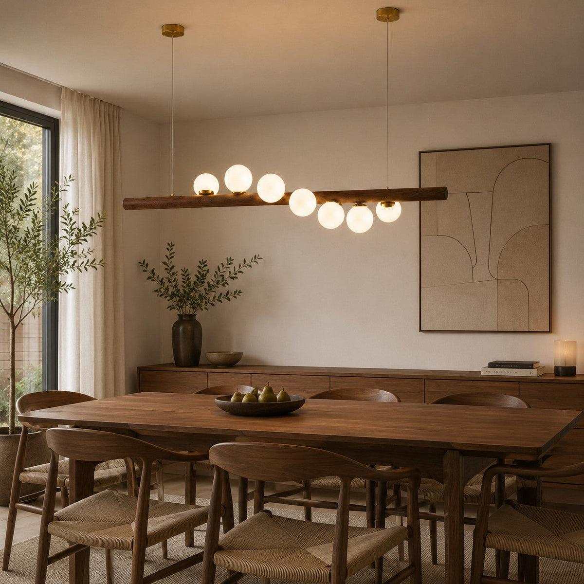 Opal Glass Globe Pendant | Scandinavian Walnut Bar Light
