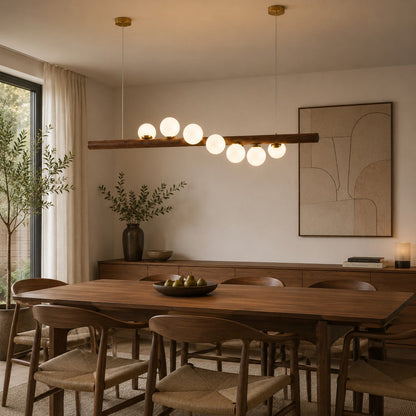 Opal Glass Globe Pendant | Scandinavian Walnut Bar Light