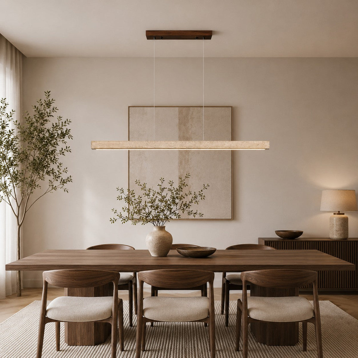 Travertine Shade Pendant Lamp | Adjustable LED Island Light