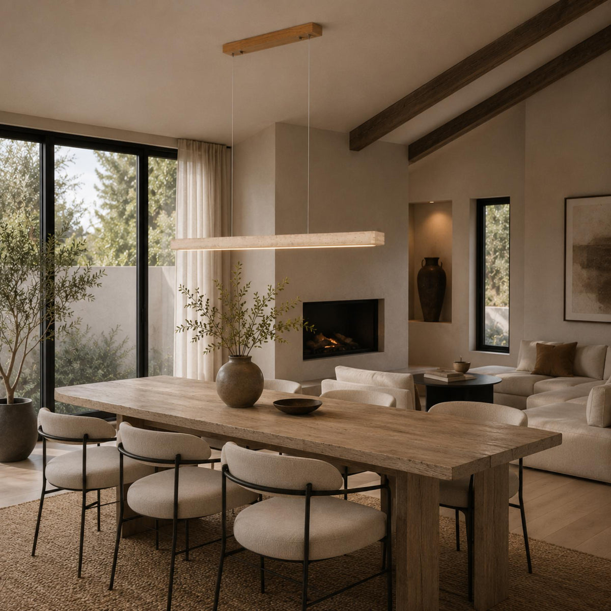 Travertine Shade Pendant Lamp | Adjustable LED Island Light