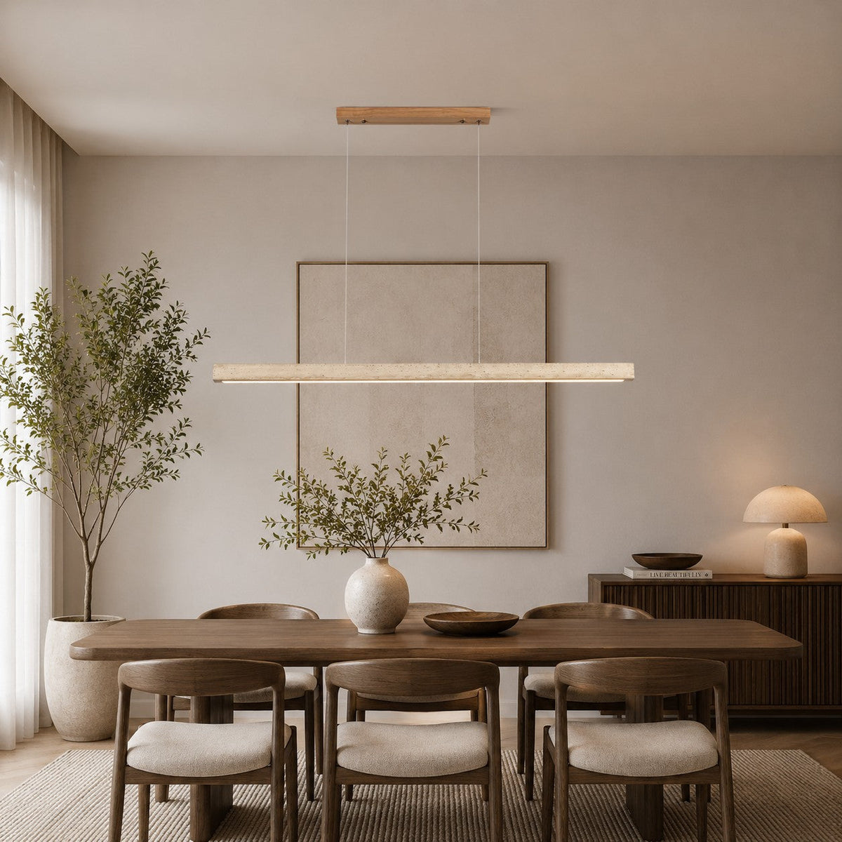 Travertine Shade Pendant Lamp | Adjustable LED Island Light