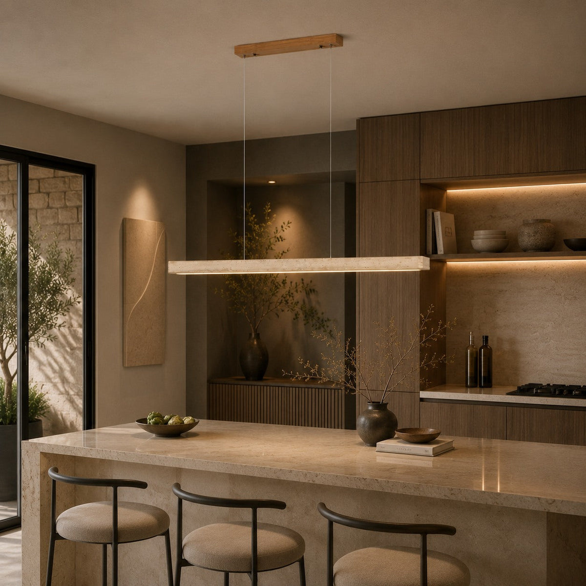 Travertine Shade Pendant Lamp | Adjustable LED Island Light
