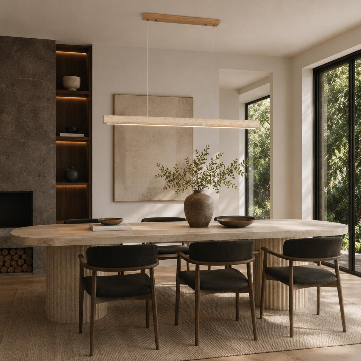Travertine Shade Pendant Lamp | Adjustable LED Island Light