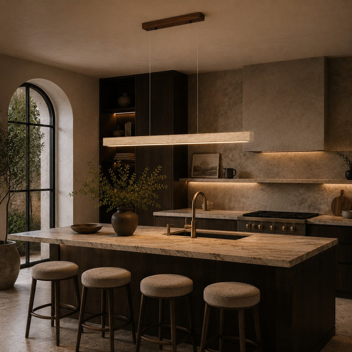 Travertine Shade Pendant Lamp | Adjustable LED Island Light