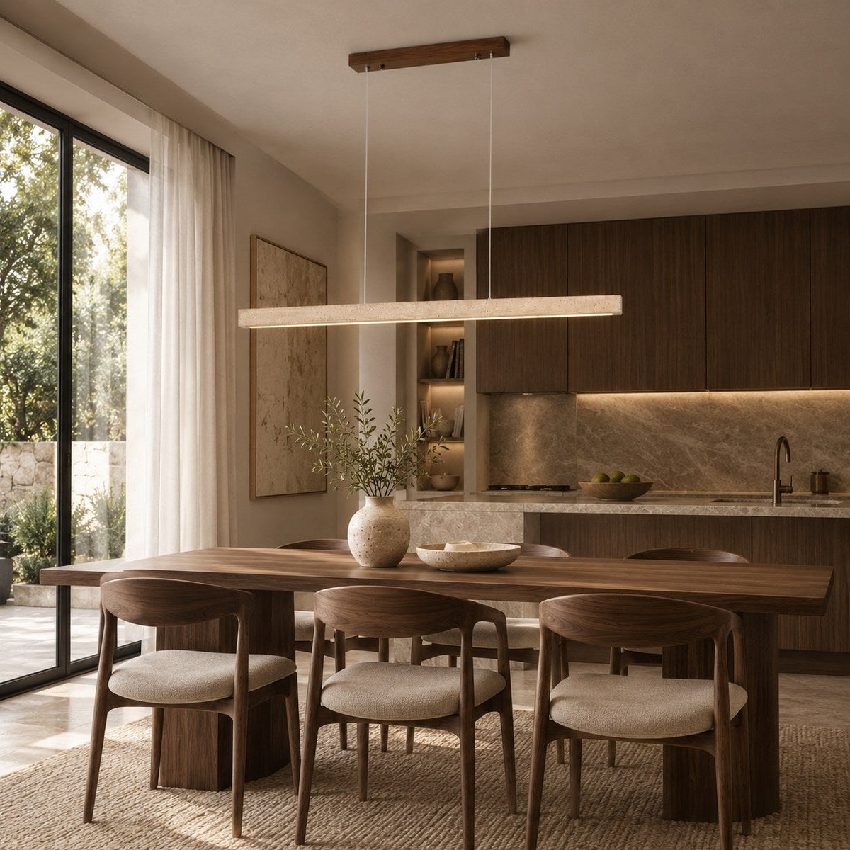 Travertine Shade Pendant Lamp | Adjustable LED Island Light