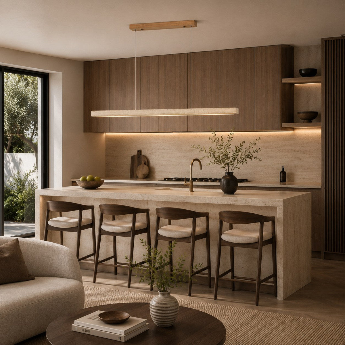 Travertine Shade Pendant Lamp | Adjustable LED Island Light