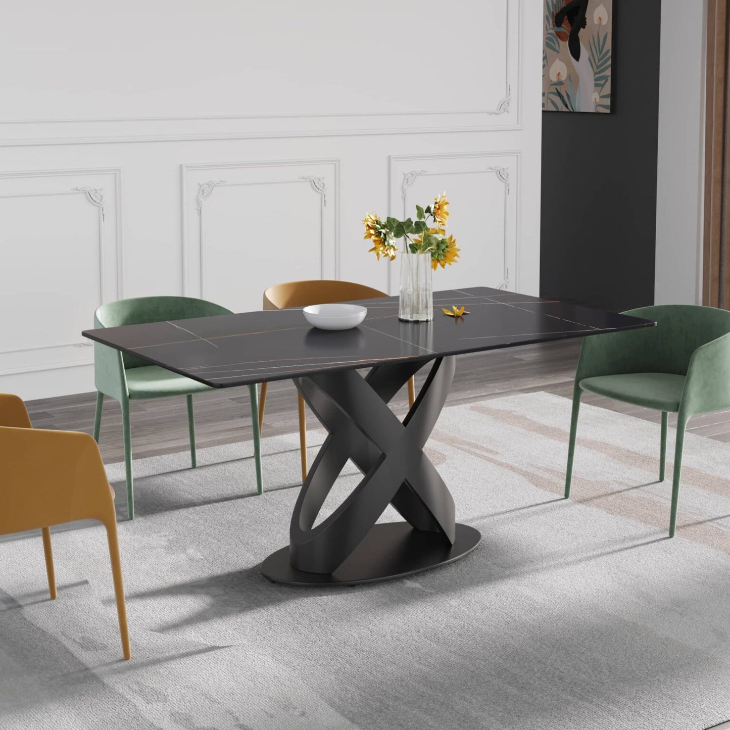 Sombre Black Sintered Stone Tabletop Dining Table