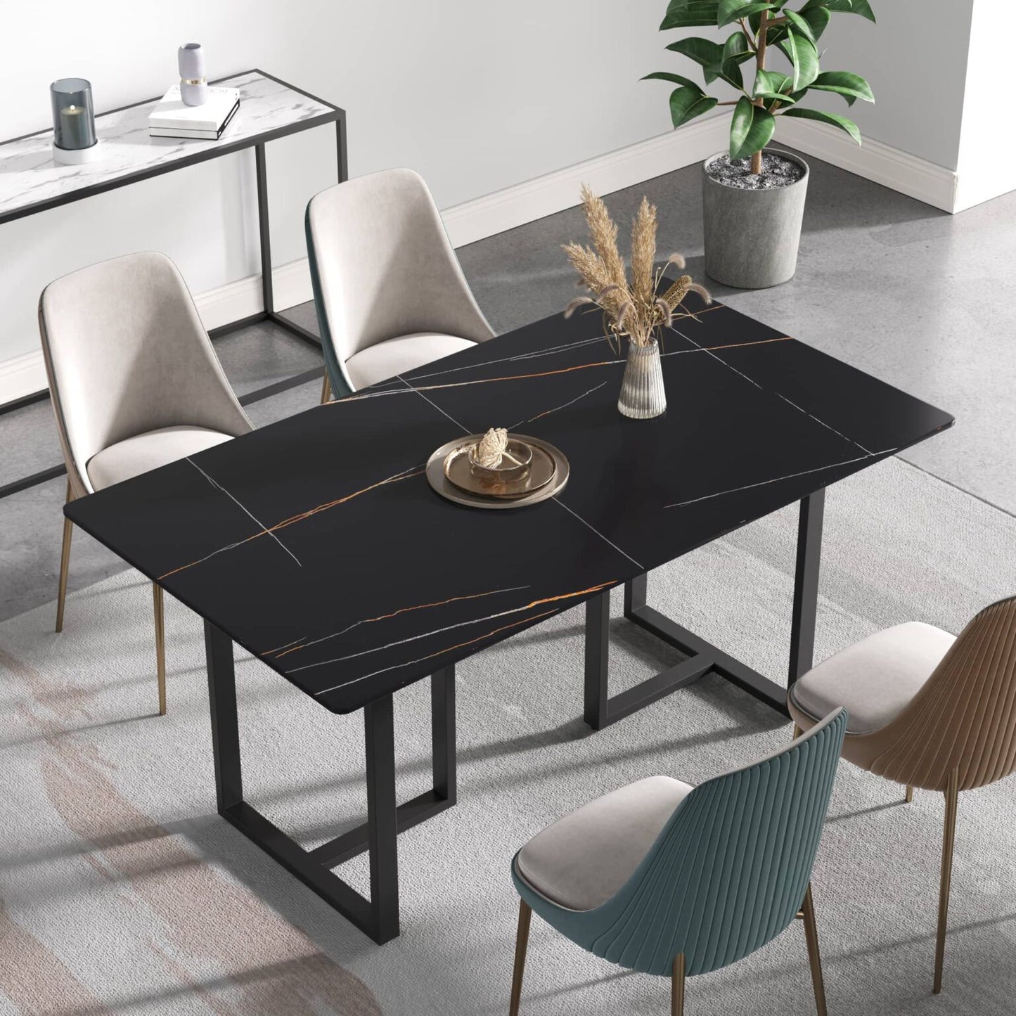 Sombre Black Sintered Stone Tabletop Dining Table