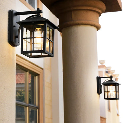 Camden Outdoor Wall Lantern – Vintage E27 Wall Sconce, Black Metal & Glass