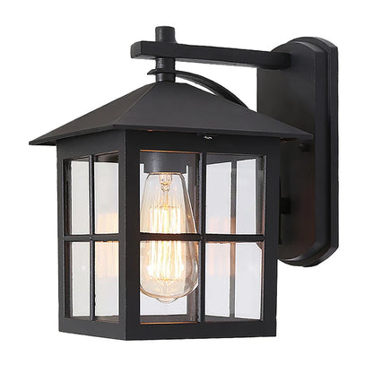 Camden Outdoor Wall Lantern – Vintage E27 Wall Sconce, Black Metal & Glass