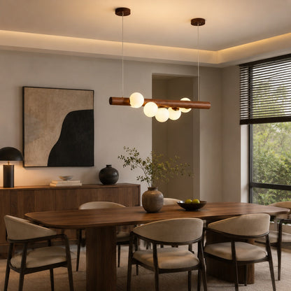 Opal Glass Globe Pendant | Scandinavian Walnut Bar Light