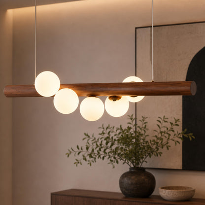 Opal Glass Globe Pendant | Scandinavian Walnut Bar Light