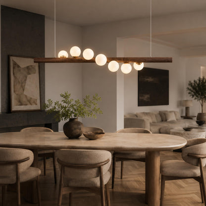 Opal Glass Globe Pendant | Scandinavian Walnut Bar Light