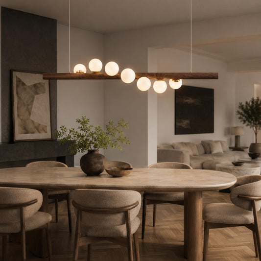 Opal Glass Globe Pendant | Scandinavian Walnut Bar Light