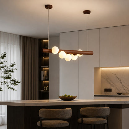 Opal Glass Globe Pendant | Scandinavian Walnut Bar Light