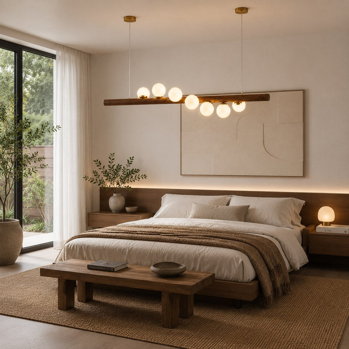 Opal Glass Globe Pendant | Scandinavian Walnut Bar Light